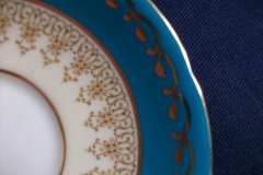AYNSLEY AQUA BLUE #7611- FILIGREE, GOLD SCROLLS- DEMI CUP & SAUCER   .....   http://jaapiesfinechinastore.com