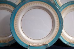AYNSLEY AQUA BLUE #7611- FILIGREE, GOLD SCROLLS-  DINNER PLATE    .....   http://jaapiesfinechinastore.com