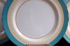 AYNSLEY AQUA BLUE #7611- FILIGREE, GOLD SCROLLS-  DINNER PLATE    .....   http://jaapiesfinechinastore.com
