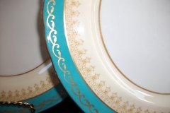 AYNSLEY AQUA BLUE #7611- FILIGREE, GOLD SCROLLS-  DINNER PLATE    .....   http://jaapiesfinechinastore.com