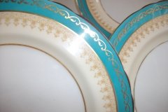 AYNSLEY AQUA BLUE #7611- FILIGREE, GOLD SCROLLS-  DINNER PLATE    .....   http://jaapiesfinechinastore.com