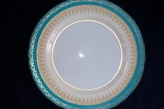 AYNSLEY AQUA BLUE #7611- FILIGREE, GOLD SCROLLS-  DINNER PLATE    .....   http://jaapiesfinechinastore.com
