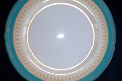 AYNSLEY AQUA BLUE #7611- FILIGREE, GOLD SCROLLS-  DINNER PLATE    .....   http://jaapiesfinechinastore.com