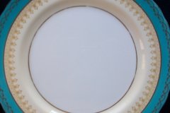 AYNSLEY AQUA BLUE #7611- FILIGREE, GOLD SCROLLS-  DINNER PLATE    .....   http://jaapiesfinechinastore.com