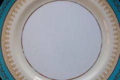 AYNSLEY AQUA BLUE #7611- FILIGREE, GOLD SCROLLS-  DINNER PLATE    .....   http://jaapiesfinechinastore.com