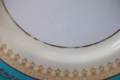 AYNSLEY AQUA BLUE #7611- FILIGREE, GOLD SCROLLS-  DINNER PLATE    .....   http://jaapiesfinechinastore.com