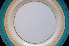 AYNSLEY AQUA BLUE #7611- FILIGREE, GOLD SCROLLS-  DINNER PLATE    .....   http://jaapiesfinechinastore.com