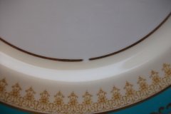 AYNSLEY AQUA BLUE #7611- FILIGREE, GOLD SCROLLS-  DINNER PLATE    .....   http://jaapiesfinechinastore.com