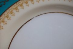 AYNSLEY AQUA BLUE #7611- FILIGREE, GOLD SCROLLS-  DINNER PLATE    .....   http://jaapiesfinechinastore.com