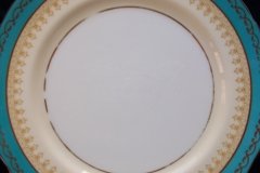 AYNSLEY AQUA BLUE #7611- FILIGREE, GOLD SCROLLS-  DINNER PLATE    .....   http://jaapiesfinechinastore.com