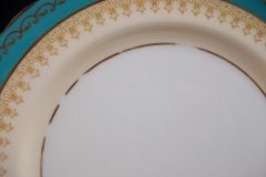 AYNSLEY AQUA BLUE #7611- FILIGREE, GOLD SCROLLS-  DINNER PLATE    .....   http://jaapiesfinechinastore.com