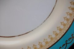 AYNSLEY AQUA BLUE #7611- FILIGREE, GOLD SCROLLS-  DINNER PLATE    .....   http://jaapiesfinechinastore.com