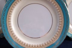 AYNSLEY AQUA BLUE #7611- FILIGREE, GOLD SCROLLS-  LUNCH PLATE    .....   http://jaapiesfinechinastore.com
