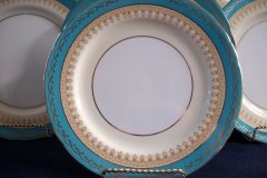 AYNSLEY AQUA BLUE #7611- FILIGREE, GOLD SCROLLS-  LUNCH PLATE    .....   http://jaapiesfinechinastore.com