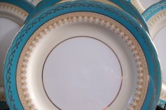 AYNSLEY AQUA BLUE #7611- FILIGREE, GOLD SCROLLS-  LUNCH PLATE    .....   http://jaapiesfinechinastore.com