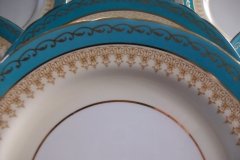 AYNSLEY AQUA BLUE #7611- FILIGREE, GOLD SCROLLS-  LUNCH PLATE    .....   http://jaapiesfinechinastore.com