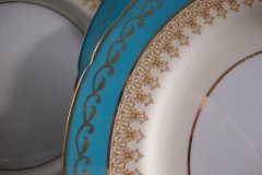AYNSLEY AQUA BLUE #7611- FILIGREE, GOLD SCROLLS-  LUNCH PLATE    .....   http://jaapiesfinechinastore.com