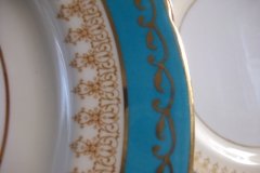AYNSLEY AQUA BLUE #7611- FILIGREE, GOLD SCROLLS-  LUNCH PLATE    .....   http://jaapiesfinechinastore.com
