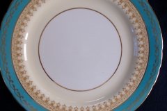 AYNSLEY AQUA BLUE #7611- FILIGREE, GOLD SCROLLS-  LUNCH PLATE    .....   http://jaapiesfinechinastore.com