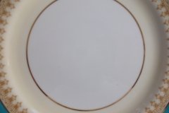 AYNSLEY AQUA BLUE #7611- FILIGREE, GOLD SCROLLS-  LUNCH PLATE    .....   http://jaapiesfinechinastore.com