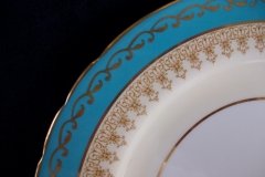 AYNSLEY AQUA BLUE #7611- FILIGREE, GOLD SCROLLS-  LUNCH PLATE    .....   http://jaapiesfinechinastore.com