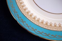AYNSLEY AQUA BLUE #7611- FILIGREE, GOLD SCROLLS-  LUNCH PLATE    .....   http://jaapiesfinechinastore.com
