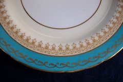 AYNSLEY AQUA BLUE #7611- FILIGREE, GOLD SCROLLS-  LUNCH PLATE    .....   http://jaapiesfinechinastore.com