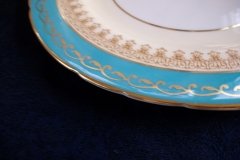 AYNSLEY AQUA BLUE #7611- FILIGREE, GOLD SCROLLS-  LUNCH PLATE    .....   http://jaapiesfinechinastore.com
