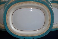 AYNSLEY AQUA BLUE #7611- FILIGREE, GOLD SCROLLS-  SERVING PLATTER- 13 3/8"    .....   http://jaapiesfinechinastore.com