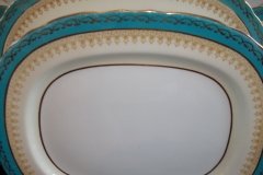 AYNSLEY AQUA BLUE #7611- FILIGREE, GOLD SCROLLS-  SERVING PLATTER- 13 3/8"    .....   http://jaapiesfinechinastore.com