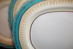AYNSLEY AQUA BLUE #7611- FILIGREE, GOLD SCROLLS-  SERVING PLATTER- 13 3/8"    .....   http://jaapiesfinechinastore.com
