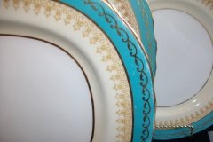 AYNSLEY AQUA BLUE #7611- FILIGREE, GOLD SCROLLS-  SERVING PLATTER- 13 3/8"    .....   http://jaapiesfinechinastore.com