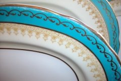 AYNSLEY AQUA BLUE #7611- FILIGREE, GOLD SCROLLS-  SERVING PLATTER- 13 3/8"    .....   http://jaapiesfinechinastore.com