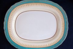 AYNSLEY AQUA BLUE #7611- FILIGREE, GOLD SCROLLS-  SERVING PLATTER- 13 3/8"    .....   http://jaapiesfinechinastore.com
