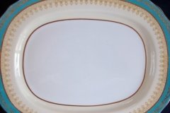 AYNSLEY AQUA BLUE #7611- FILIGREE, GOLD SCROLLS-  SERVING PLATTER- 13 3/8"    .....   http://jaapiesfinechinastore.com