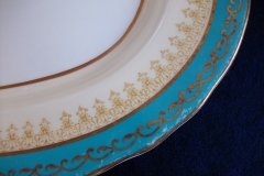 AYNSLEY AQUA BLUE #7611- FILIGREE, GOLD SCROLLS-  SERVING PLATTER- 13 3/8"    .....   http://jaapiesfinechinastore.com