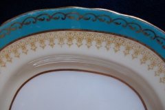 AYNSLEY AQUA BLUE #7611- FILIGREE, GOLD SCROLLS-  SERVING PLATTER- 13 3/8"    .....   http://jaapiesfinechinastore.com