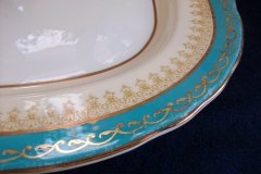 AYNSLEY AQUA BLUE #7611- FILIGREE, GOLD SCROLLS-  SERVING PLATTER- 13 3/8"    .....   http://jaapiesfinechinastore.com