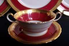 AYNSLEY BUCKINGHAM MAROON-  SOUP CUP & SAUCER  .....   http://jaapiesfinechinastore.com