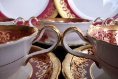AYNSLEY KENILWORTH RED #7023- SOUP  CUP & SAUCER   .....   http://jaapiesfinechinastore.com
