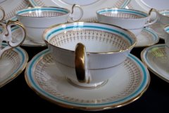 AYNSLEY #7429- PORTRUSH TEAL BLUE- CUP & SAUCER   .....   http://jaapiesfinechinastore.com