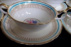 AYNSLEY PORTRUSH TEAL BLUE #7429- SOUP BOWL & SAUCER   .....   http://jaapiesfinechinastore.com
