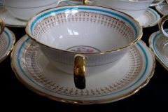 AYNSLEY PORTRUSH TEAL BLUE #7429- SOUP BOWL & SAUCER   .....   http://jaapiesfinechinastore.com