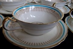 AYNSLEY PORTRUSH TEAL BLUE #7429- SOUP BOWL & SAUCER   .....   http://jaapiesfinechinastore.com