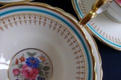 AYNSLEY PORTRUSH TEAL BLUE #7429- SOUP BOWL & SAUCER   .....   http://jaapiesfinechinastore.com