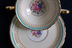 AYNSLEY PORTRUSH TEAL BLUE #7429- SOUP BOWL & SAUCER   .....   http://jaapiesfinechinastore.com