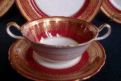 AYNSLEY ROMNEY RED  #7410-  SOUP BOWL & SAUCER  ..... http://jaapiesfinechinastore.com