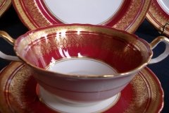 AYNSLEY ROMNEY RED  #7410-  SOUP BOWL & SAUCER  ..... http://jaapiesfinechinastore.com