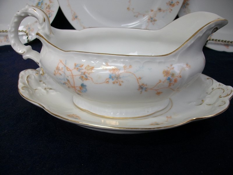 BAWO & DOTTER  AUTUMN VINE, BLUE FLORAL-   GRAVY BOAT & UNDERPLATE  #1     .....   http://jaapiesfinechinastore.com