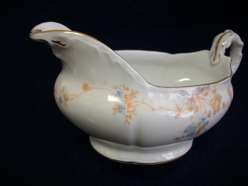 BAWO & DOTTER  AUTUMN VINE, BLUE FLORAL-   GRAVY BOAT & UNDERPLATE  #1     .....   http://jaapiesfinechinastore.com